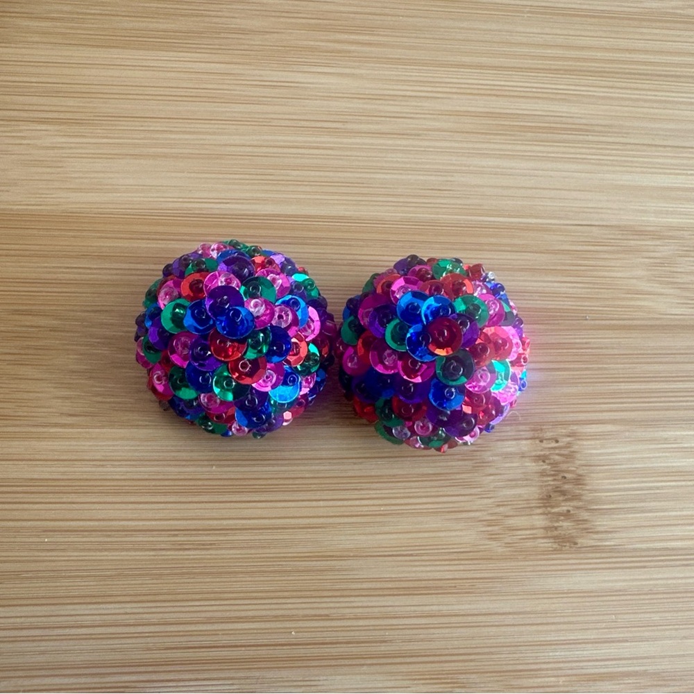 Vintage Multicolor Sequin and Glass Seed Bead Clip-on Earrings